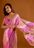 Rani Pink Chiffon Saree With Leheriya Print