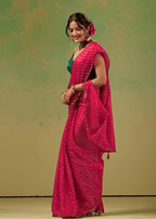 Rani Pink Tissue Silk Saree With Foil Butti Work