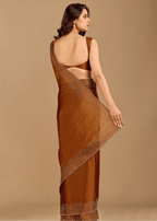 Antique Copper Tissue Silk Saree With Stone Spiral Border