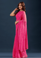 Rani Pink Chiffon Saree With Leheriya Print