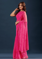  Rani Pink Chiffon Saree Pallu Detail - Stone Embellished Border