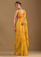 Mustard Yellow Chiffon Saree Side Pose - Festive Wear Saree