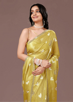 Mustard Yellow Organza Silk Saree Standing Look - Party Wear Saree