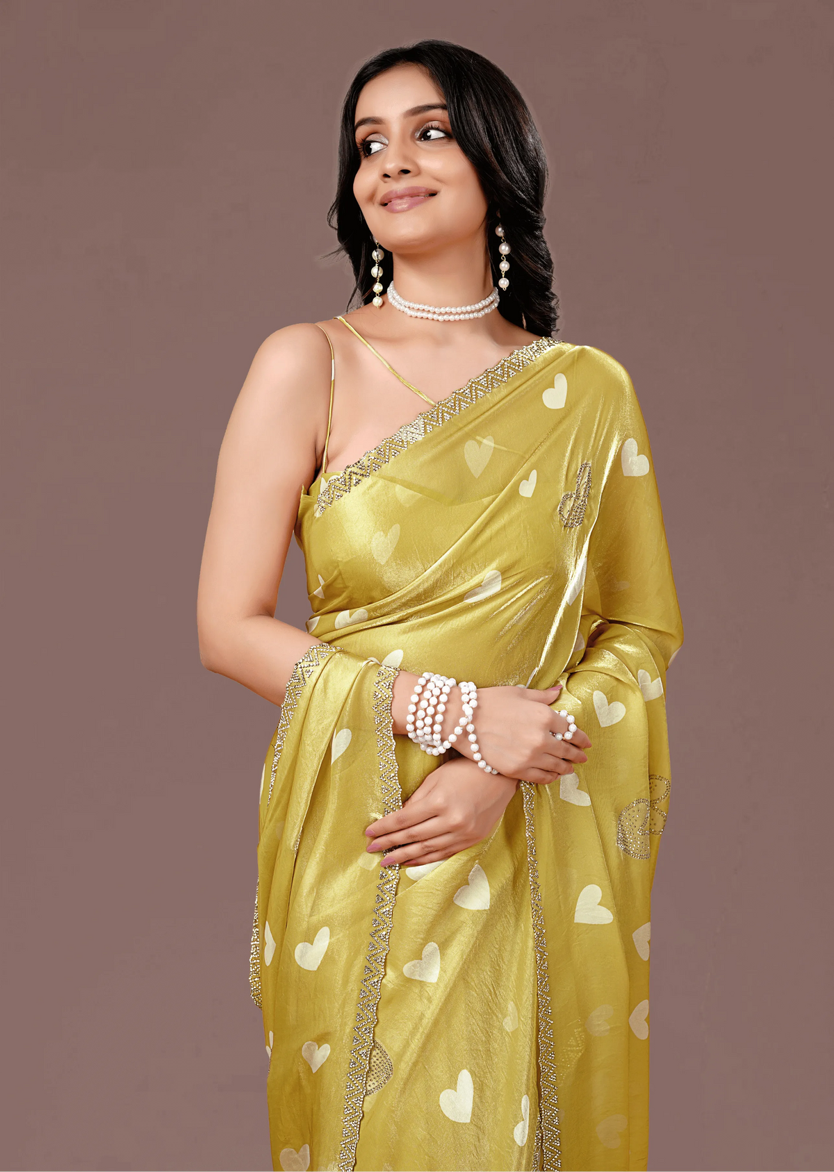 Mustard Yellow Organza Silk Saree Standing Look - Party Wear Saree