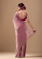 Rose Pink Jacquard Saree With Handcrafted Stone Border