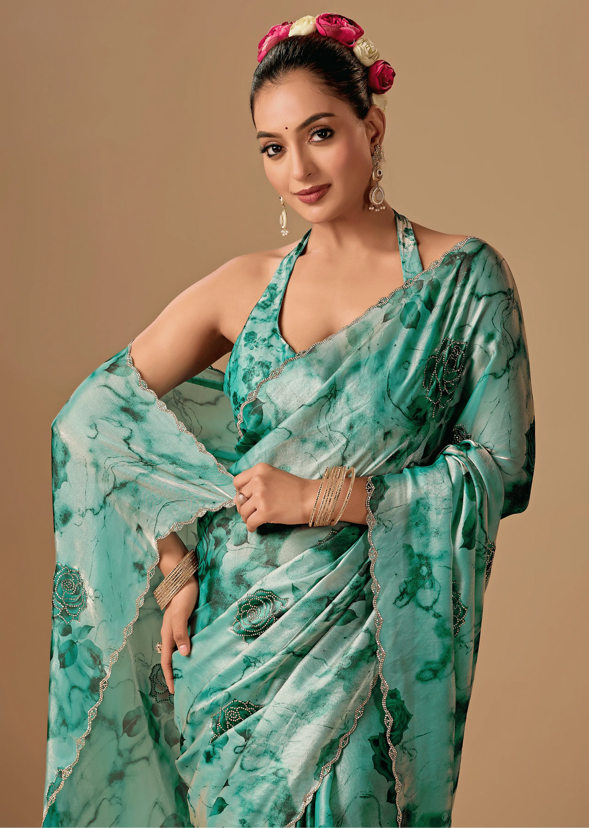 Sea Green Organza Silk Saree Standing Look - Party Wear Saree
