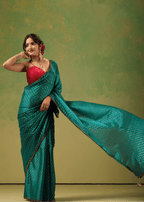 Firozi Tissue Silk Saree With Foil Dot Weaving