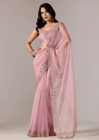 Lavender Purple Tissue Saree With Stone Embroidery