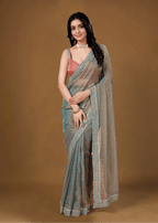 Sky Blue Organza Saree With Stone Work