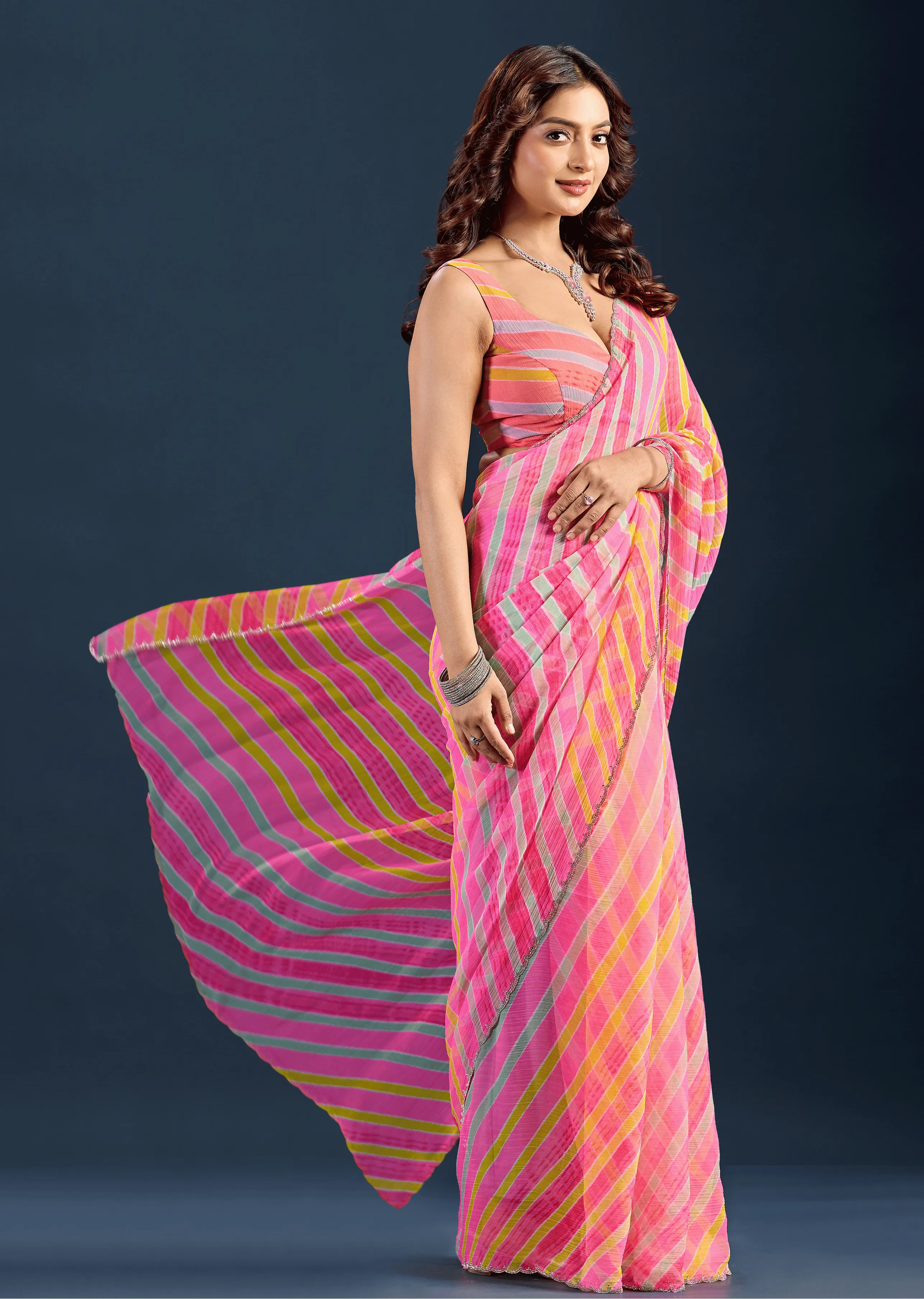 Red Chiffon Saree Standing Look - Festive Wear Saree