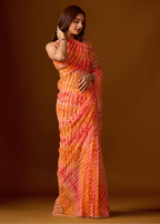 Sunset Orange Chiffon Saree With Shibori Print