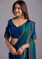 Green Tissue Silk Saree With Crystal Stone Work - Photo 6 | Buy Online Ethnic9