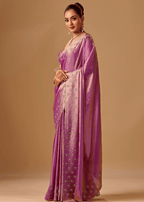 Orchid Purple Tissue Silk Saree With Stone Embroidery