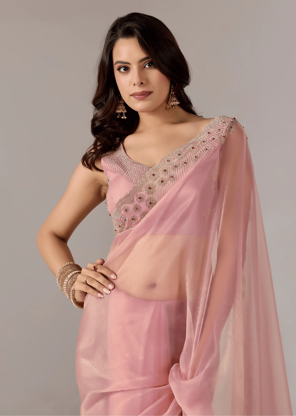 Baby Pink Tissue Saree Pallu Detail - Festive Wear Saree