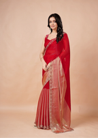 Red Tissue Silk Saree With Stone Border - Photo 4 | Buy Online Ethnic9