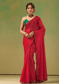 Rani Red Tissue Silk Saree With Foil Butti Work