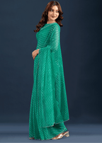 Teal Green Chiffon Saree With Leheriya Print