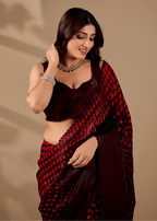Ruby Red Organza Silk Saree With Stone Work Border