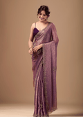 Lavender Mauve Jacquard Saree With Zarkan Stone Border