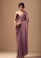 Lavender Mauve Jacquard Saree With Zarkan Stone Border