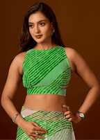 Bottle Green Chiffon Saree With Leheriya Print