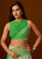 Bottle Green Chiffon Saree Pallu Detail - Stone Embellished Border