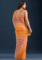 Orange Chiffon Saree Back Pose - Striped Print Detail