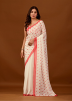 White Soft Organza Saree With Polka Dot Print