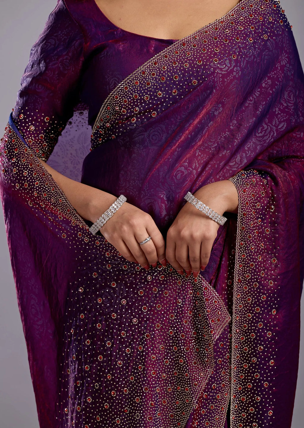 Purple Tissue Silk Saree Standing Look - Festive Wear Saree
