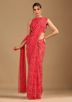 Coral Red Chiffon Saree Standing Look - Party Wear Saree