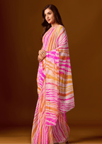 Pink Peach Chiffon Saree With Stone Work