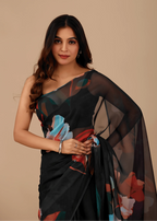 Black Soft Organza Saree Standing Look - Evening Wear Saree