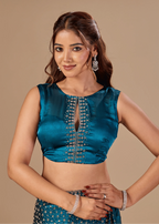 Teal Blue Tissue Silk Saree With Stone Work