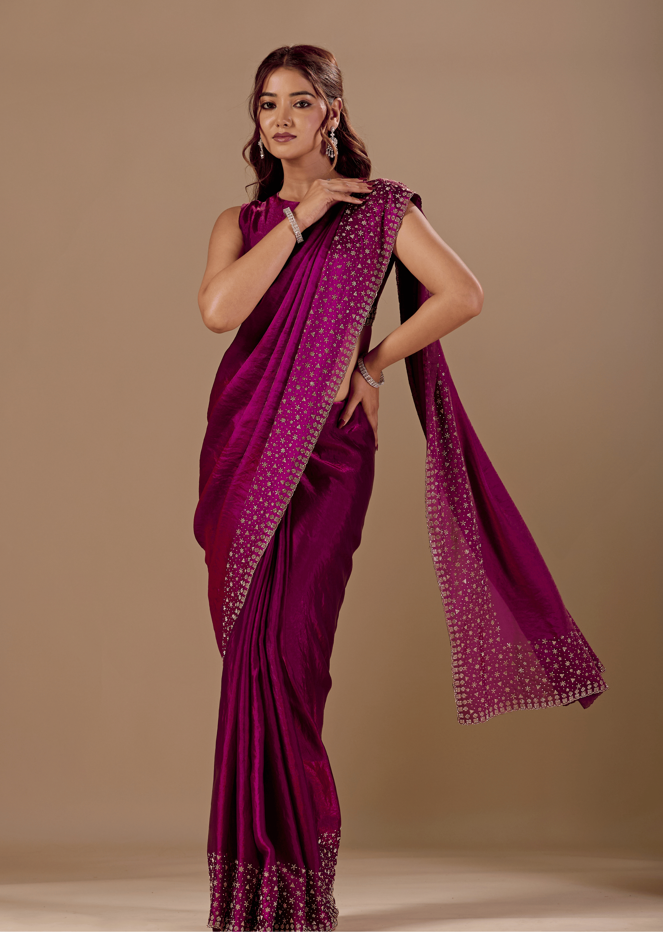 Purple Tissue Silk Saree With Stone Work