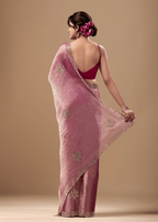Rose Pink Jacquard Saree With Handcrafted Stone Border