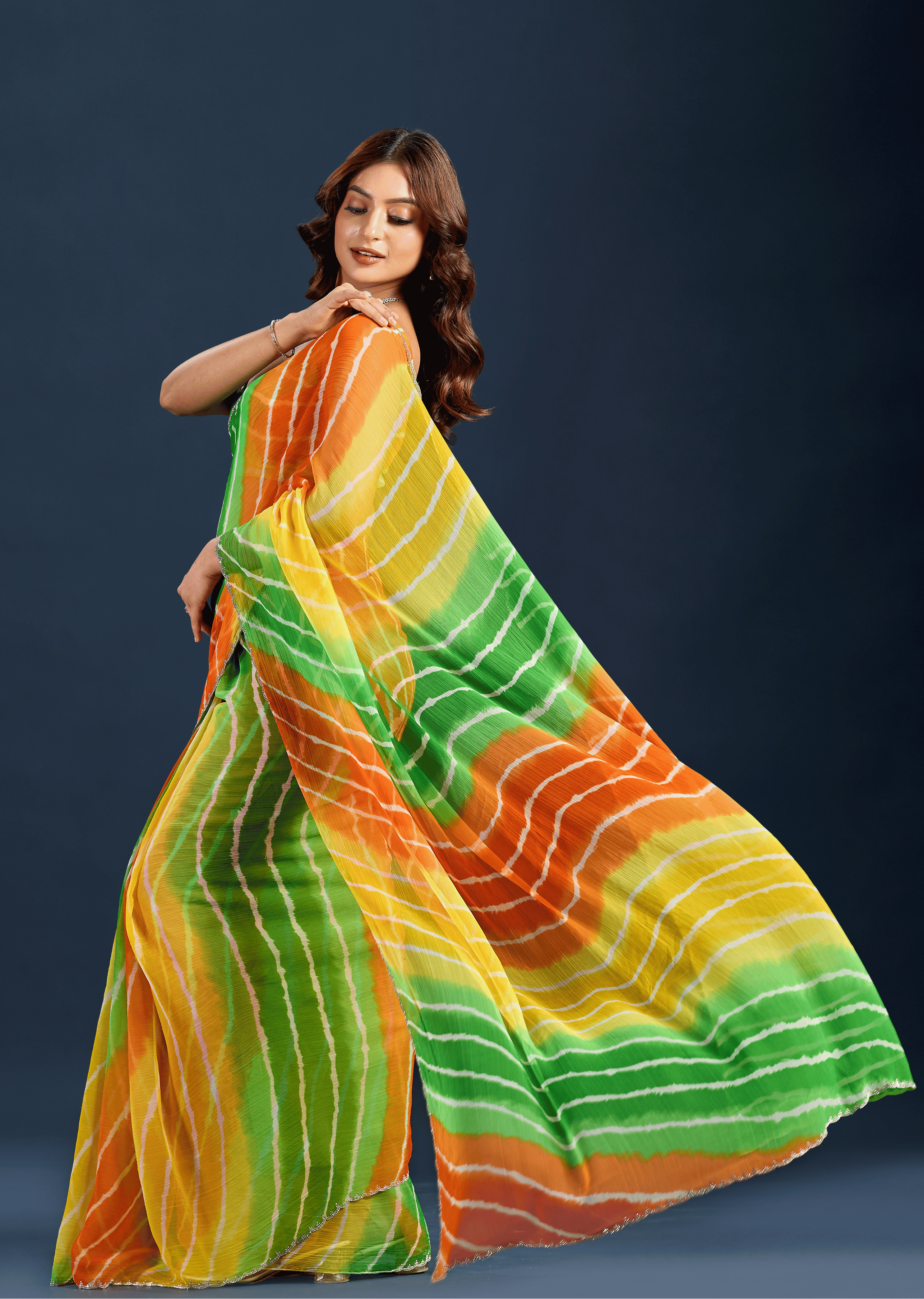 Multicolor Chiffon Saree With Leheriya Print