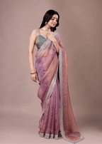 Lavender Purple Organza Saree With Stone Work