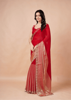 Red Tissue Silk Saree With Stone Border