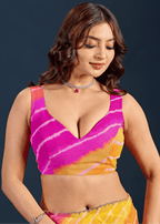 Pink Orange Chiffon Saree With Leheriya Print