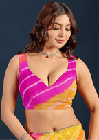 Pink Orange Chiffon Saree Blouse Close Up - Stone Border Detail