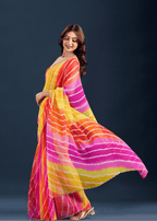 Orange Chiffon Saree With Leheriya Print
