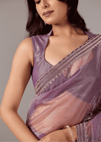 Purple Organza Saree With Sequin Border Work