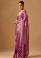 Orchid Purple Tissue Silk Saree With Stone Embroidery