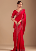 Red Tissue Silk Saree With Stone Work Border