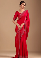 Red Tissue Silk Saree With Stone Work Border