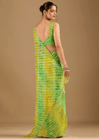 Citrus Green Chiffon Saree With Shibori Tie Dye