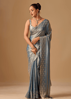 Steel Blue Tissue Silk Saree With Stone Work