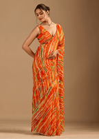 Orange Chiffon Saree With Stone Work
