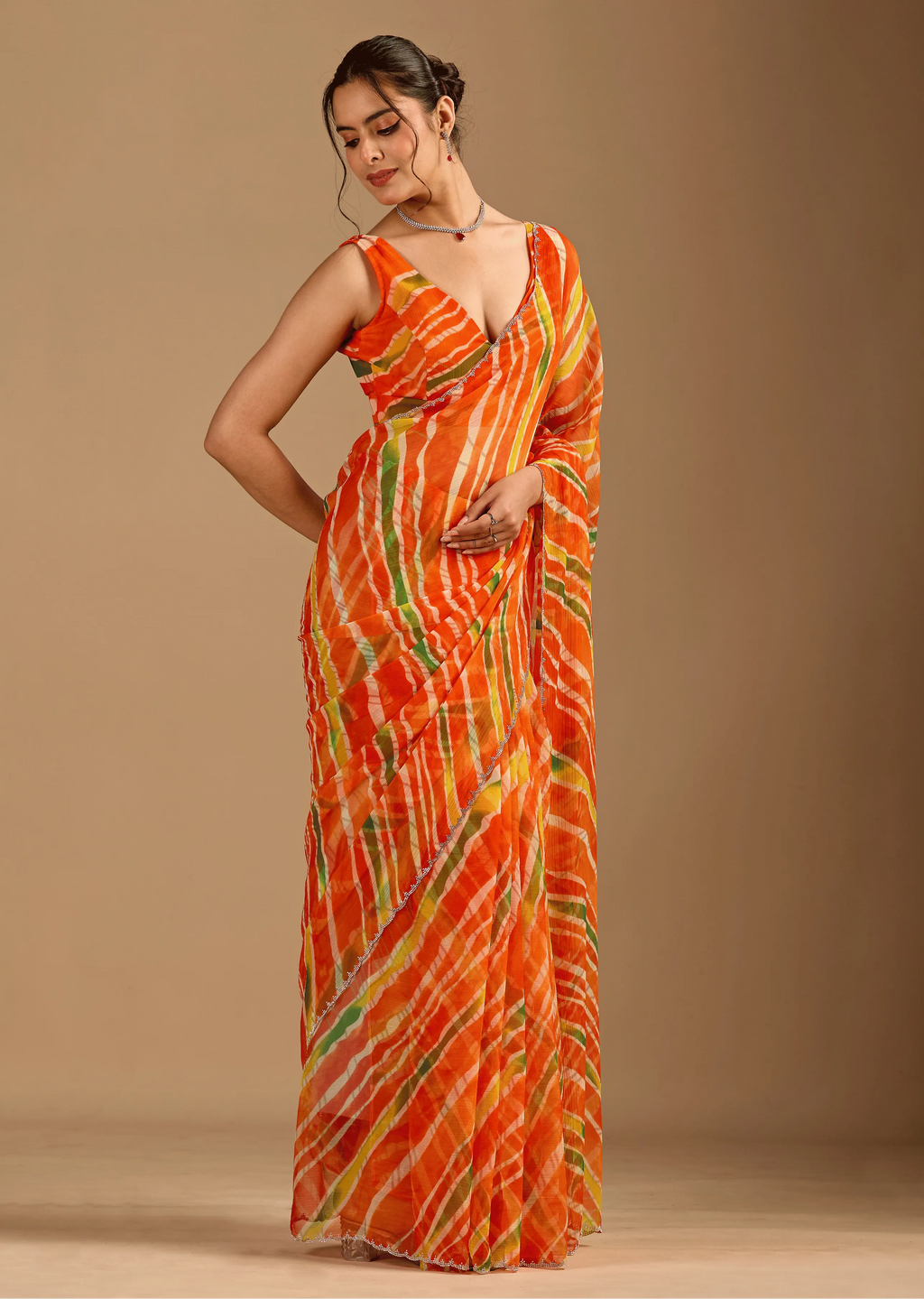 Orange Chiffon Saree Pallu Detail - Traditional Wear Saree