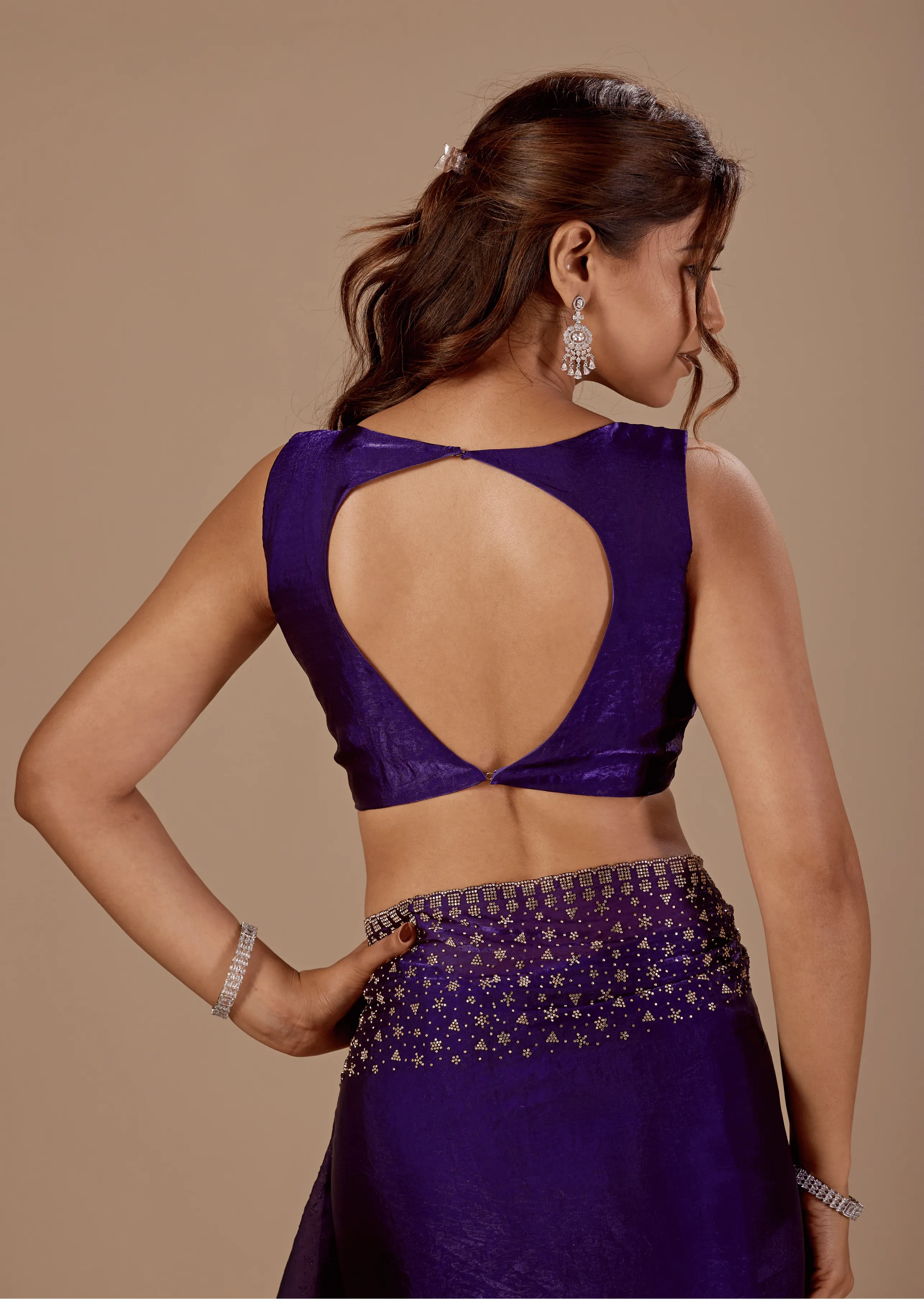Royal Wine Tissue Silk Saree Side Pose - Wedding Wear Saree